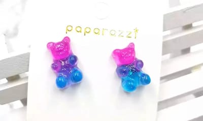 Akyol - beer oorbellen - Blauw roze - Beertje - Cadeau - Sieraad - oorbellen beertjes - sieraad voor meisje