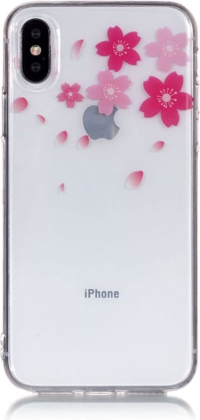 Peachy Soepele Transparante TPU Case bloemen geschikt voor iPhone X XS - Roze