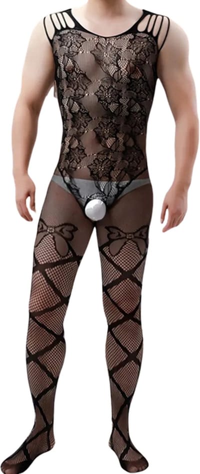 LekkerStout Heren Body - Open Kruis - Zwart - Sexy Herenlingerie | S-L | ( LS198 )