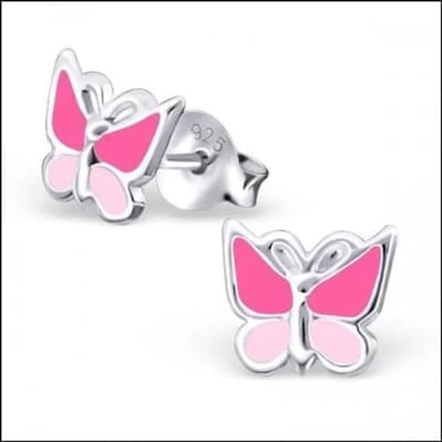 Aramat Jewels | Oorbellen | 925 Zilveren Vlinder Oorbellen 8mm Kinderen - Vlindertjes Oorstekers | Donker Roze/Roze-8x7mm | |8mm | Zilver | Kinderen | Verkleurd niet