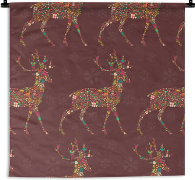 Wandkleed - Wanddoek - Hert - Patronen - Kleuren - 90x90 cm - Wandtapijt