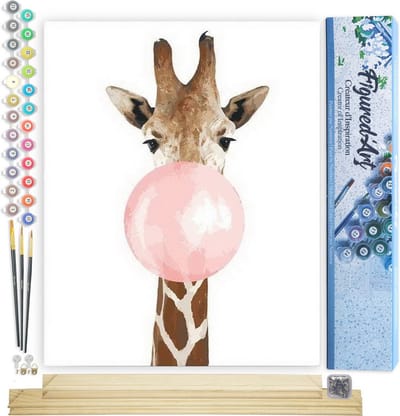 Figured'Art Schilderen op Nummer Volwassenen canvas Giraffe Bubbel - Handwerk acrylverf Kit DIY Compleet - 40x50cm met DIY houten lijst