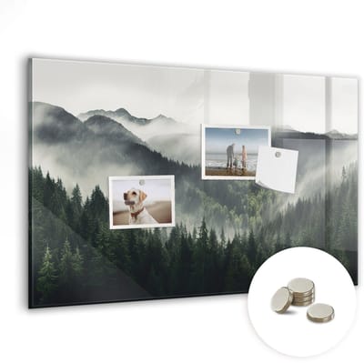 Coloray Glazen Magneetbord - Magnetisch Bord Boslandschap - 60x40 cm - Zwart-wit Magneetbord - Magnetic Board - Woonkamer Decoratie