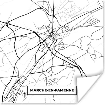 Poster Kaart – Plattegrond – Stadskaart – Marche en Famenne – België – Zwart Wit - 100x100 cm XXL