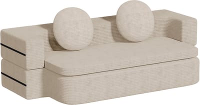 Fukstern Slaapbank - 2-in-1 Multifunctionele bank - 2-zits Opklapbare bank - Comfortabele Fluwelen Bank - Met kussens - Geschikt voor kleine appartementen - Wit