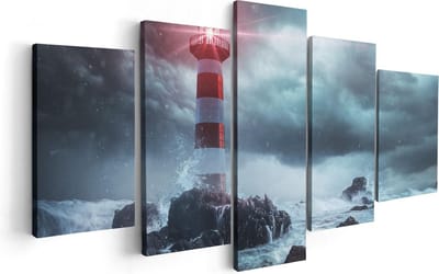 Artaza Canvas Schilderij Vijfluik Vuurtoren tijdens een Storm - 100x50 - Foto Op Canvas - Canvas Print