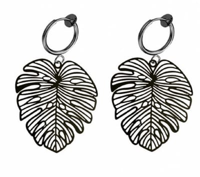 Klem oorbellen -zwart -boomblad- groot-geen gaatje-Charme bijoux
