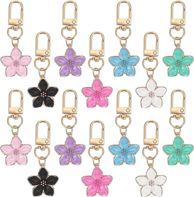 Bloemen Sleutelhanger - Bloem Tas Hanger - Decoratie Accessoires - Set van 14 Stuks - 6cm Lengte - Gekleurd