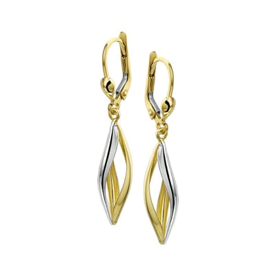 14 Karaat Bicolor Gouden Gestifte Oorhangers met Brisur Haak | Witgoud & Geelgoud | Cadeau | Jonline