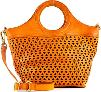 CAMPOMAGGI Leren Handtas Schoudertas Shopping Bag Mini Giallo Mosterdgeel