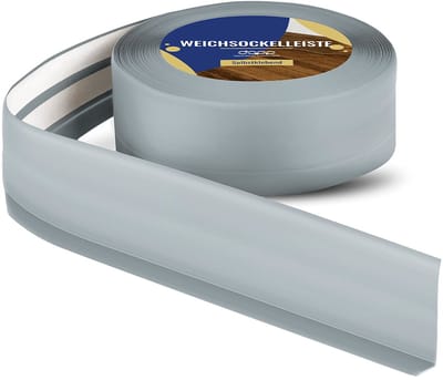 DQ-PP ZACHTE PLINT - 15 m - Asgrijs - 50 x 15 mm - PVC - zelfklevend - knikhoek plinten rubberen strip plint hoekprofiel afsluitstrip vloerlijst