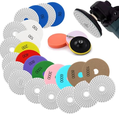 Polijstschijven Set - Schuurschijven Steen - Beton Grondig Polijsten - Duurzame Rubberen Drager - 100mm Diameter