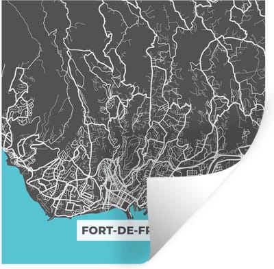 Muurstickers - Sticker Folie - Kaart - Frankrijk - Stadskaart - Plattegrond - Fort-de-France - 100x100 cm - Plakfolie - Muurstickers Kinderkamer - Zelfklevend Behang XXL - Zelfklevend behangpapier - Stickerfolie