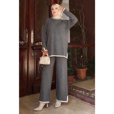 Split Detailed Gebreide kleding Pak Grijs