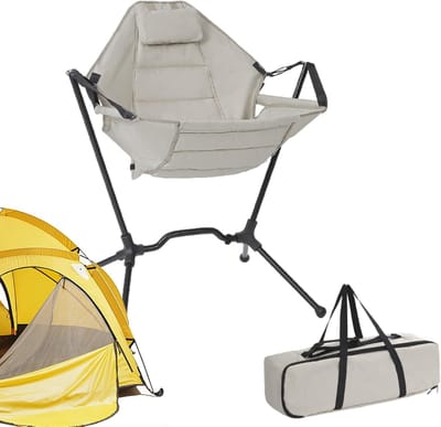 Buitenstoel Schommelkruk - Draagbare Stoel - Ontspannen Buiten - Ergonomische Houder - 100 x 64 x 78 cm - Beige