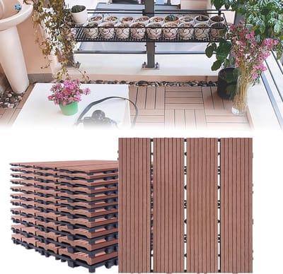 WPC Vloertegels - Terrastegels Balkontegels - Buiten Verfraaien - Kliksysteem Drainage - 30x30cm 22 Stuks - Bruin