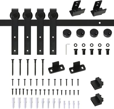 Schuifdeursysteem Voor Dubbele Deuren 200x0,6x18cm - Rails Met Accessoires - Koolstofstaal - Zwart