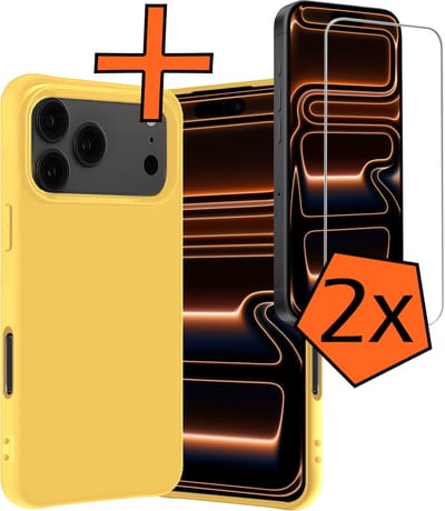 Hoes - Met 2x Screenprotector - Geschikt voor Apple iPhone 17 Pro Max / 18 Pro Max - Sterk & Shockproof - Back Cover - Siliconen Case - Telefoon Hoes - Geel