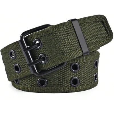 Heren en Dames Dubbelrijige Riem Dubbel Gat Middelbare Leeftijd en Jonge Mannen Tooling Trend Punk Luchtgat Naald Gesp Riem 120cm