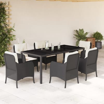 vidaXL - 7-delige - Tuinset - met - kussens - poly - rattan - zwart