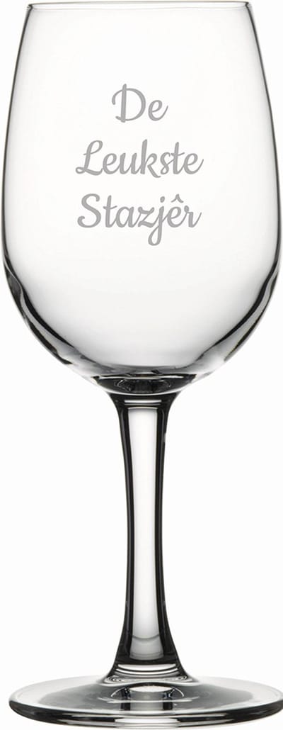 Gegraveerde witte wijnglas 26cl De Leukste Stazjêr
