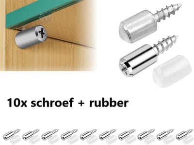 TLVX 10 stuks sterke Schroef + rubber / Plankdragers / Kastschroeven voor plank / Glas / Glazen plaathouder / 10x Zelf tappende Kruiskop schroef en 10x rubber antislip / Kledingkast plank drager / Kastplank houder / Plank steun schroeven met rubber
