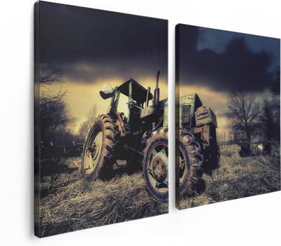 Artaza Canvas Schilderij Tweeluik Oude Tractor op het Grasveld - Trekker - 120x80 - Foto Op Canvas - Canvas Print