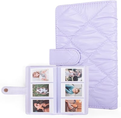 Pocket Fotoalbum voor Fuji Instax Mini Film en Polaroid - PU Leren Case voor 3 Inch Foto's, Geschikt voor Instax Mini 12, 11, 9, 41 EVO en Liplay Instant Camera - Paars en Duurzaam