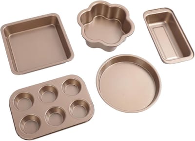 Bakvormen set - Bakgerei koolstofstaal - Zelf bakken - Losse bodem ontwerp - 6-delig - Goud