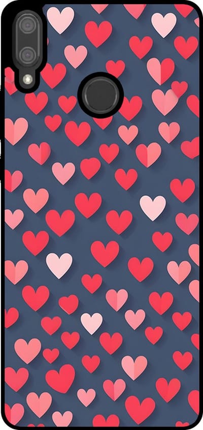 Smartphonica Telefoonhoesje Geschikt voor Huawei Y9 (2019) met Roze en Rode Hartjes Opdruk - TPU Backcover Case With Rosé and Red Heart Design geschikt voor Huawei Y9 (2019)