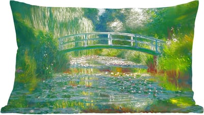 Sierkussens - Kussentjes Woonkamer - 60x40 cm - Brug - Hout - Vijver - Waterlelies