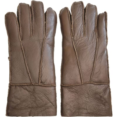Unisex bruine schapenvacht leren handschoenen met oprolbare/neerwaartse manchetten