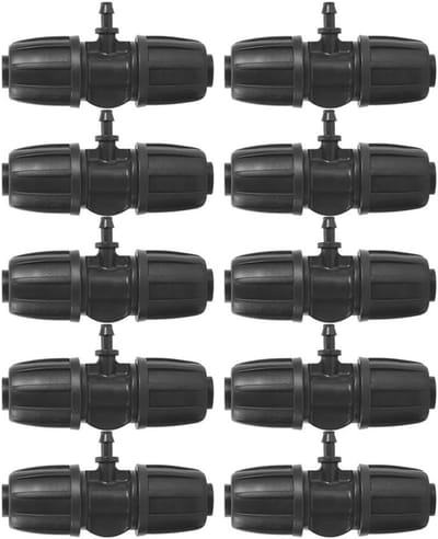 16mm tot 4/7 Tuin Lock T-aansluiting voor PE-slang - Set van 10 stuks - Kunststof tuinslang aansluitset met schroefdraadverbinding - Tuinirrigatie - Waterslang adapterset met Herbruikbare Verpakking