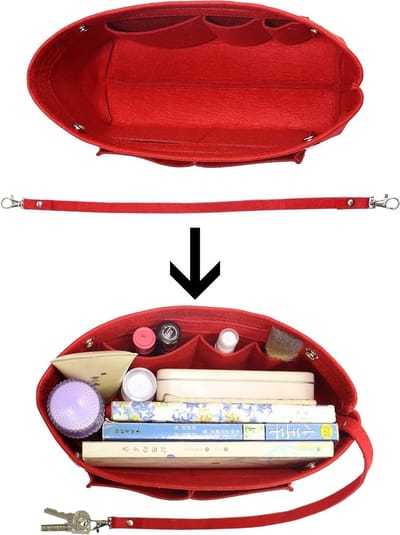 Handtas van Vilt met Portemonnee en Organizer, Bag in Bag met Sleutelhanger voor Speedy Neverfull, 8 Kleuren, Rood, Groot, Ideaal voor Dagelijks Gebruik en Reizen