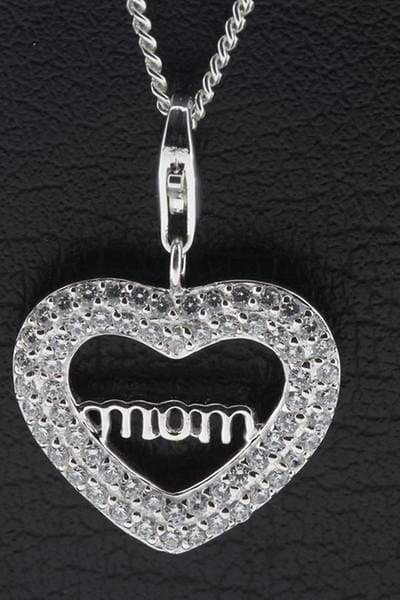 Zilveren Moederhart strass hanger én bedel