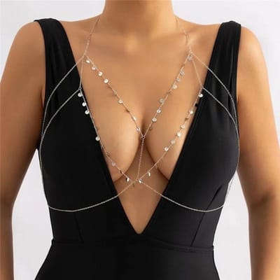 Soutien-gorge croisé simple, ceinture de taille, collier chaîne de ventre pour femmes, bikinis de plage, pendentif à paillettes sexy, bijoux de corps, cadeau de fête black