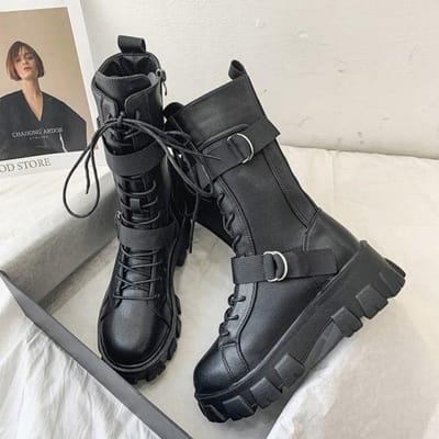 Femmes mi-mollet bottes automne hiver Punk en cuir véritable bottes femmes fermeture éclair croix-attaché bottes d'équitation chaussures à talons hauts femme 35 noir