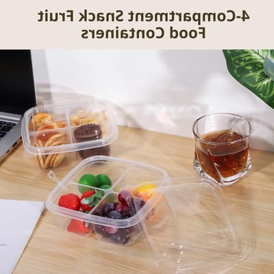 50 Stuks Doorzichtige Plastic Voedseldozen met 200 Plastic Vorken, 4 Compartimenten Snack- en Fruitcontainers, Lekvrije Opbergdozen voor School en Picknick