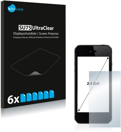 Savvies - Screenprotector voor Smartphones en Mobiele Telefoons met 2.4 inch-scherm [36.98 mm x 49.29 mm, 4:3] Folie Beschermfolie transparant 6 Stuks