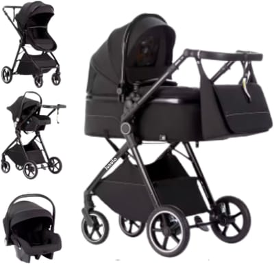 Lunola Oria - Kinderwagen 3-in-1 - Multifunctionele Buggy 3in1 - Wandelwagen - Stroller - Met Autostoel - Full Black