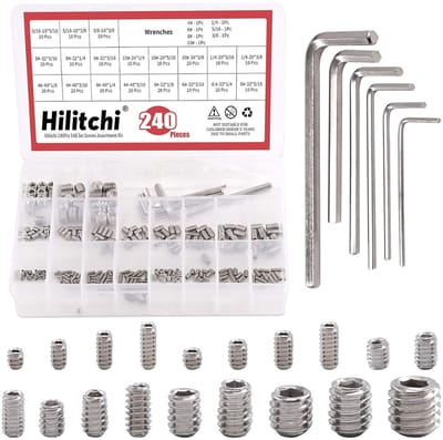Schroeven Assortiment Set - Zeskantbouten RVS - Klusbenodigdheden Buiten - 240 Delig Inclusief Sleutels - Diverse SAE Maten - Zilverkleurig
