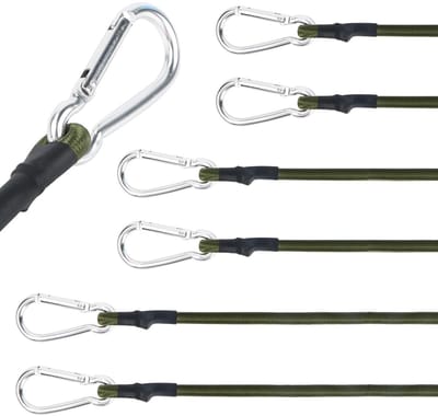 Dailygoods- Spanrubber met karabijnhaak - 6 stuks - 2 x 30 cm / 2 x 60 cm / 2 x 90 cm - Sterk en duurzaam - Rubber met haak - UV-bestendig - Expanderband