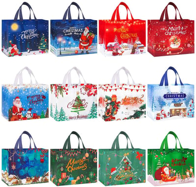 Dailygoods- Cadeauzakjes Groot - 12 Stuks - Herbruikbaar - Waterdicht - Met Handvat - 43 x 32 x 18 cm - Goudfolie - Cadeautassen