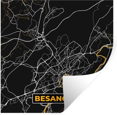 Muurstickers - Sticker Folie - Stadskaart – Plattegrond – Besançon - Kaart – Frankrijk - 100x100 cm - Plakfolie - Muurstickers Kinderkamer - Zelfklevend Behang XXL - Zelfklevend behangpapier - Stickerfolie