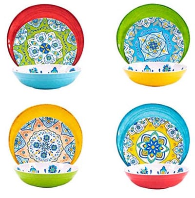 Duurzaam Melamine Servies Set 12 Stuks - Kleurrijke Bord en Kom Set - Vaatwasmachinebestendig en Verbrijzeling Bestendig