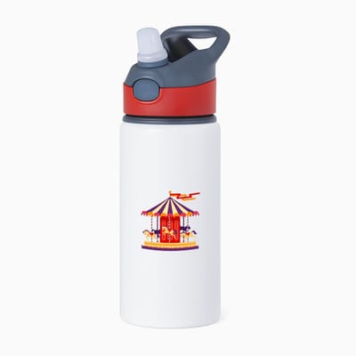 Hacebo® - Draaimolen waterfles met rietje rood - Kind - Paarden liefhebbers - Kermis - attractie - water fles - 650ML