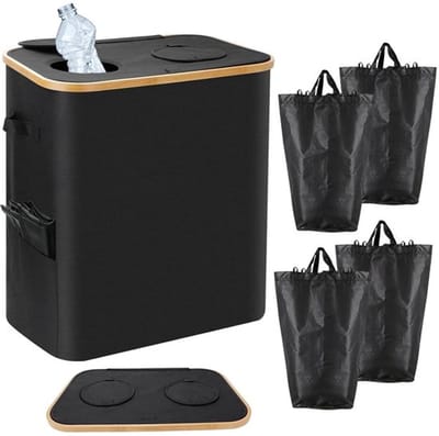 Dailygoody - Recycling Bin - Afvalscheiding - 140 L met deksel - Zwart - Flesseninzamelaar - Geschikt voor keuken - 2 compartimenten