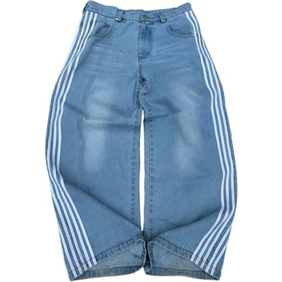 Retro Street Gestreepte Jeans Harajuku Stijl Casual Wijde Pijpen Broek Straight-leg Dweilbroek L gray