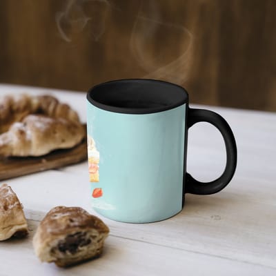 Magische Mok - Foto op Warmte Mokken - Koffiemok - Slagroom - Taart - Blauw - Eten - Magic Mok - Beker - 350 ML - Theemok