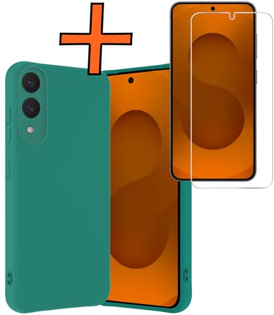 Hoes - Met Screenprotector - Geschikt voor Samsung Galaxy S25 Edge - Sterk & Shockproof - Back Cover - Siliconen Case - Telefoon Hoes - Donkergroen